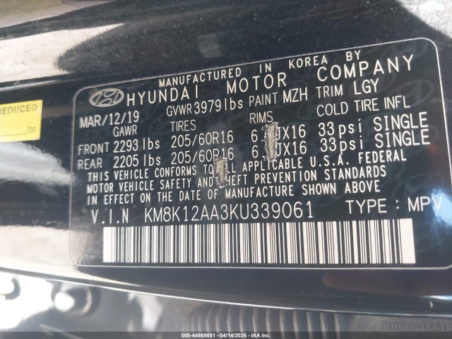 KM8K12AA3KU339061 Hyundai Kona Se