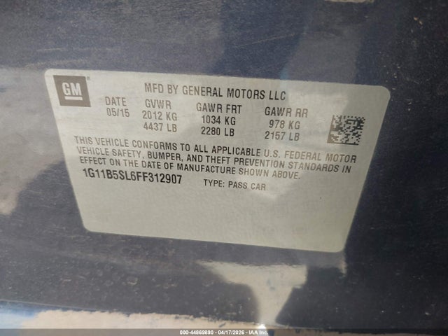 Aukcja sprzedaży 2015 Chevrolet Malibu Ls, vin: 1G11B5SL6FF312907, numer aukcji: 44869890