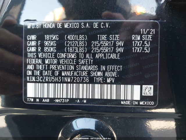 Aukcja sprzedaży 2022 Honda Hr-v 2wd Lx, vin: 3CZRU5H31NM720736, numer aukcji: 44869906
