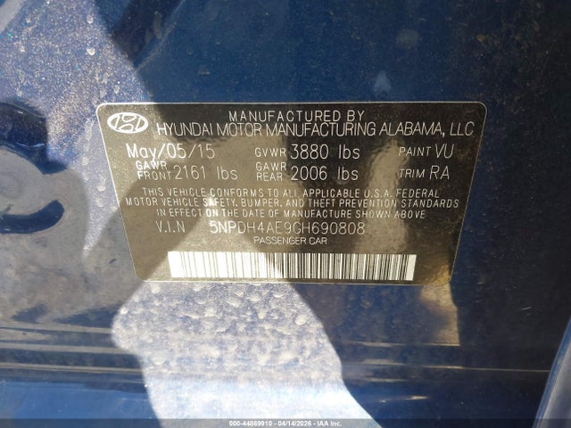 5NPDH4AE9GH690808 Hyundai ELANTRA SE