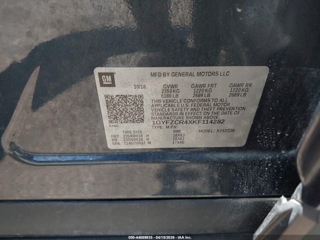 44869935 :رقم المزاد ، 1GYFZCR4XKF114282 vin ، 2019 Cadillac Xt4 Premium Luxury مزاد بيع