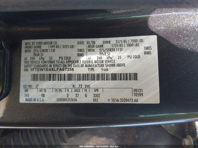 2020 FORD F-150 1FTEW1E4XLFA97358 Photo 8