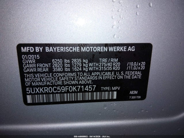 Aukcja sprzedaży 2015 Bmw X5 Xdrive35i, vin: 5UXKR0C59F0K71457, numer aukcji: 44869953