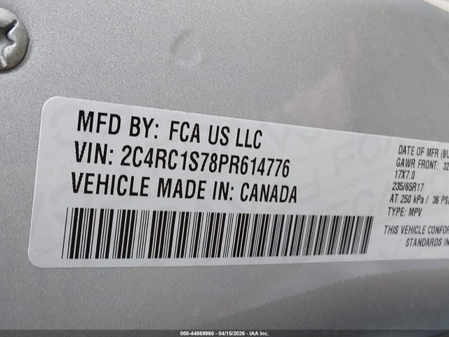 Продаж на аукціоні авто 2023 Chrysler Pacifica Hybrid Limited, vin: 2C4RC1S78PR614776, номер лоту: 44869960