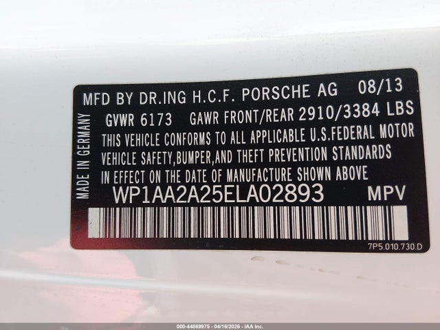 2014 Porsche Cayenne მანქანა იყიდება აუქციონზე, vin: WP1AA2A25ELA02893, აუქციონის ნომერი: 44869975