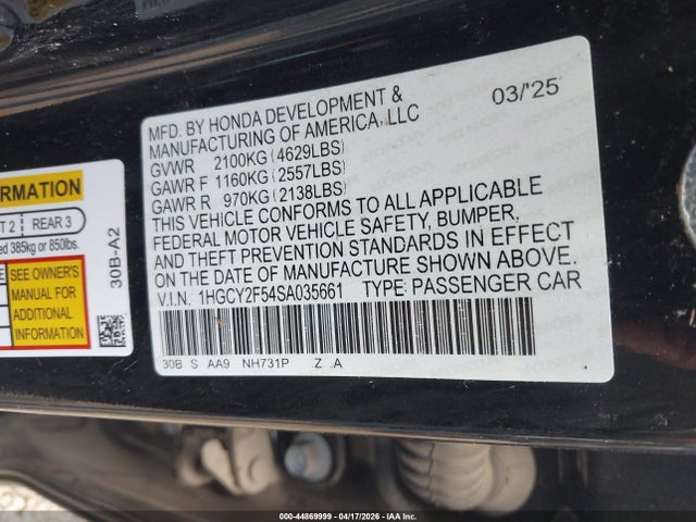Продажа на аукционе авто 2025 Honda Accord Hybrid Sport, vin: 1HGCY2F54SA035661, номер лота: 44869999