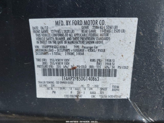 Продаж на аукціоні авто 2013 Ford Taurus Limited, vin: 1FAHP2F85DG140863, номер лоту: 44870018