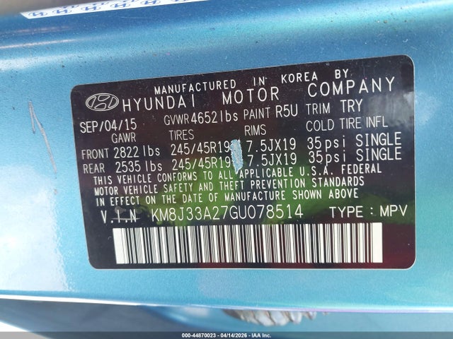 2016 HYUNDAI TUCSON KM8J33A27GU078514 Photo 8