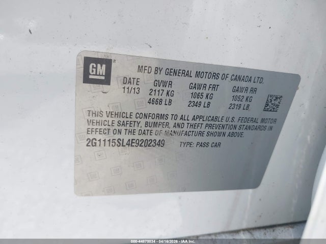 Продаж на аукціоні авто 2014 Chevrolet Impala 1lt, vin: 2G1115SL4E9202349, номер лоту: 44870034