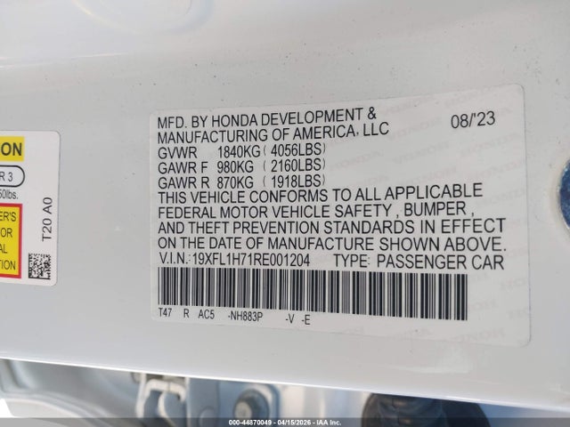 19XFL1H71RE001204 Honda Civic Ex-l