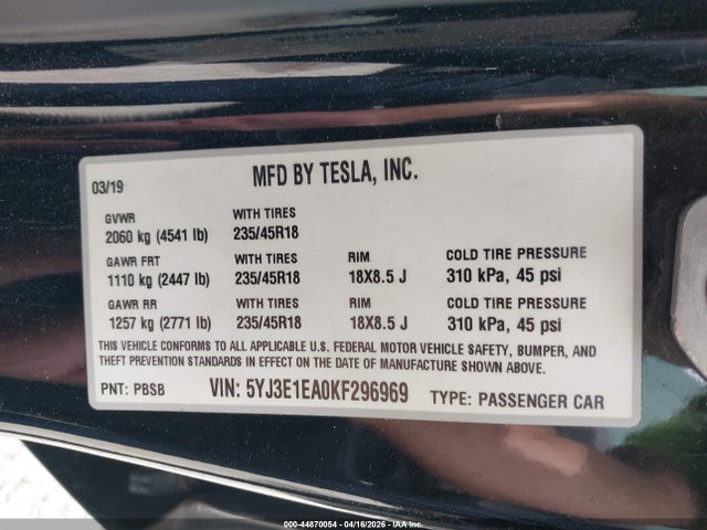 Tesla Model 3 Long Range/mid Range/standard Range/standard Range Plus 2019 5YJ3E1EA0KF296969 Image 9