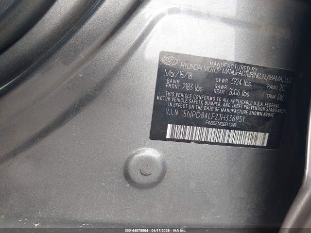 Aukcja sprzedaży 2018 Hyundai Elantra Sel, vin: 5NPD84LF2JH336951, numer aukcji: 44870064