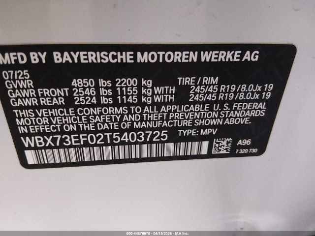 44870078 :رقم المزاد ، WBX73EF02T5403725 vin ، 2026 Bmw X1 Xdrive28i مزاد بيع