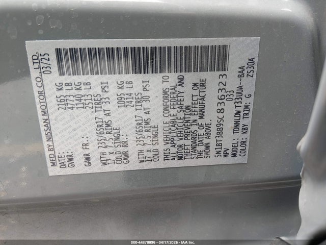 2025 Nissan Rogue Rock Creek მანქანა იყიდება აუქციონზე, vin: 5N1BT3BB9SC836323, აუქციონის ნომერი: 44870096