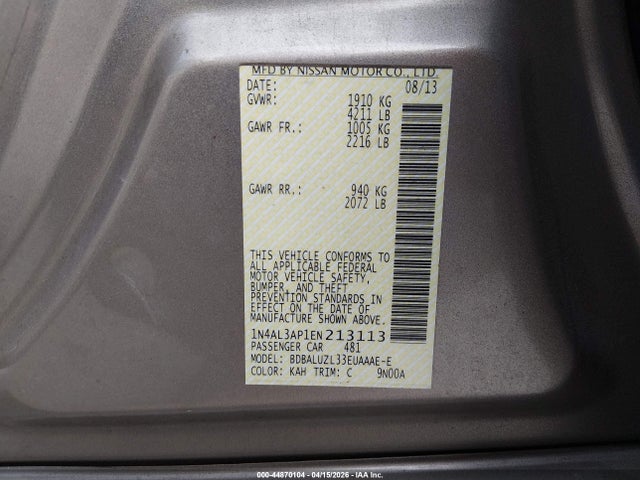 Aukcja sprzedaży 2014 Nissan Altima 2.5 Sv, vin: 1N4AL3AP1EN213113, numer aukcji: 44870104