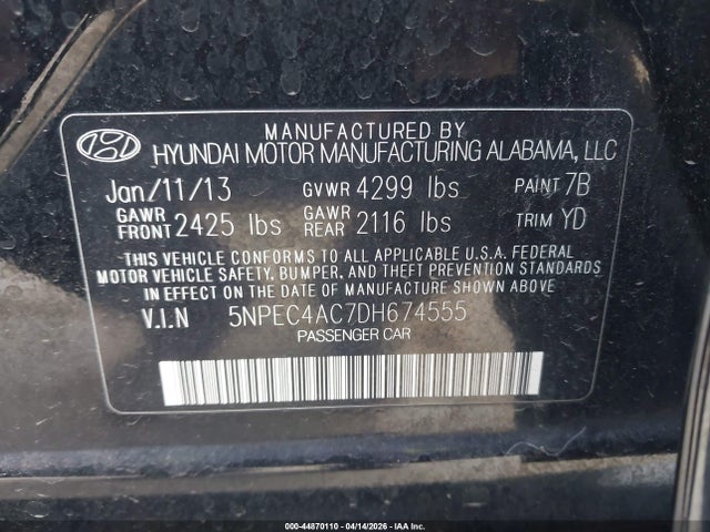2013 HYUNDAI SONATA 5NPEC4AC7DH674555 Photo 8