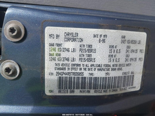 44870115 :رقم المزاد ، 2B4GP44R9TR826055 vin ، 1996 Dodge Grand Caravan Se مزاد بيع