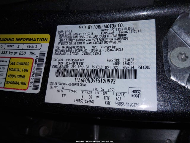 Aukcja sprzedaży 2015 Ford Fusion Se, vin: 1FA6P0HD9F5120992, numer aukcji: 44870125