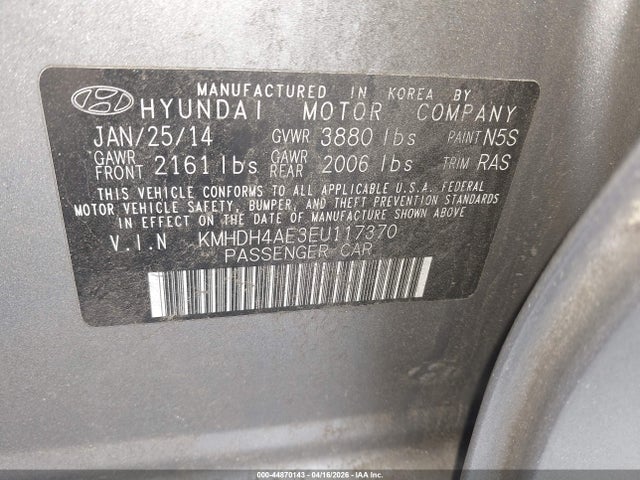 Aukcja sprzedaży 2014 Hyundai Elantra Se, vin: KMHDH4AE3EU117370, numer aukcji: 44870143