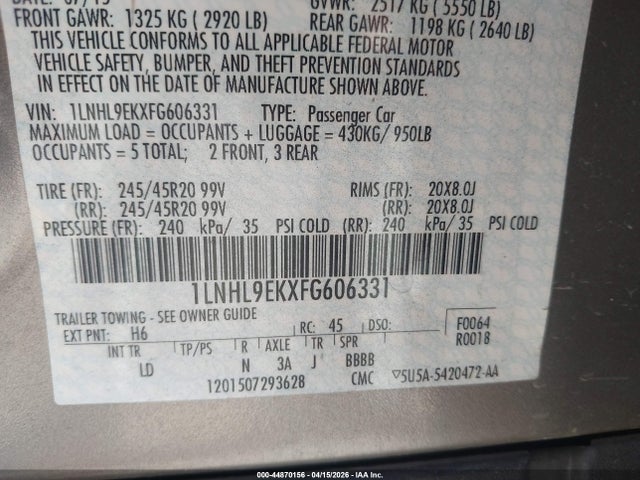 1LNHL9EKXFG606331 Lincoln MKS
