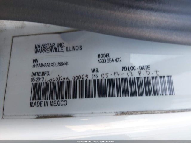 Продаж на аукціоні авто 2013 International 4000 4300, vin: 3HAMMAALXDL296444, номер лоту: 44870160
