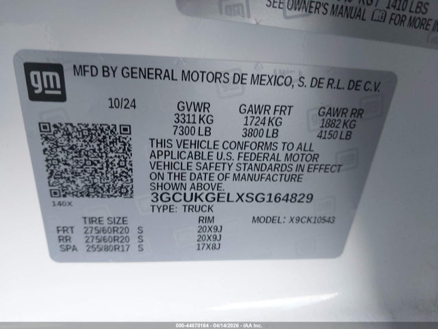 Auction sale of the 2025 Chevrolet Silverado 1500 4wd  Short Bed Ltz, vin: 3GCUKGELXSG164829, lot number: 44870164