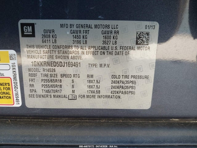 Продажа на аукционе авто 2013 Gmc Acadia Sle-1, vin: 1GKKRNED5DJ169491, номер лота: 44870172
