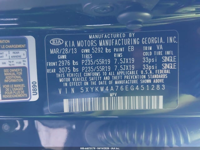 KIA Sorento Limited V6 2014 5XYKW4A76EG451283 Image 9
