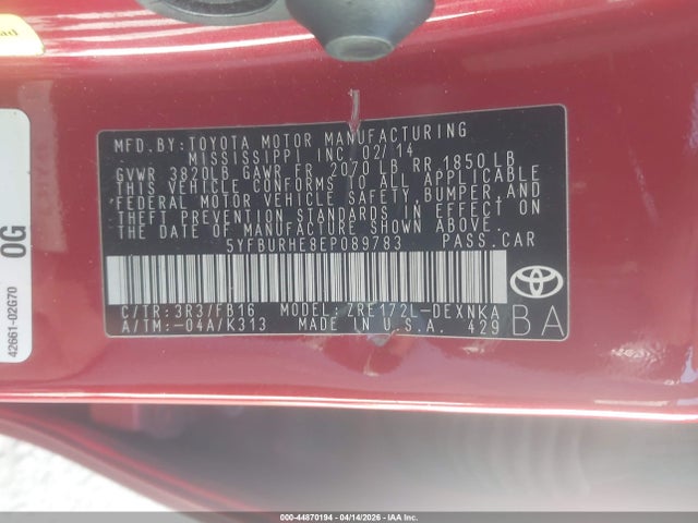 Toyota COROLLA LE 2014 5YFBURHE8EP089783 Image 9