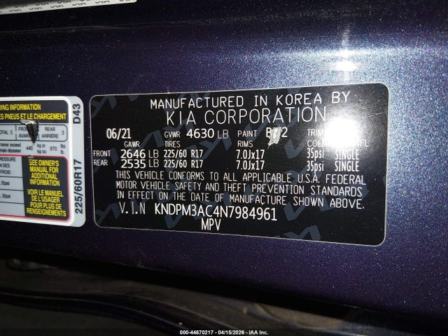 Продаж на аукціоні авто 2022 Kia Sportage Lx, vin: KNDPM3AC4N7984961, номер лоту: 44870217