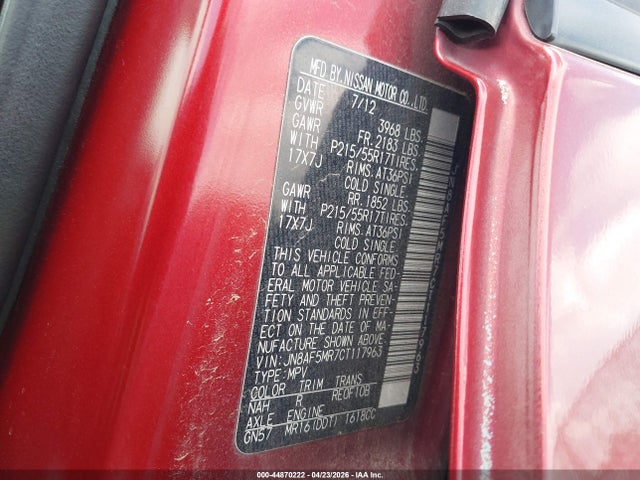 Продаж на аукціоні авто 2012 Nissan Juke Sl, vin: JN8AF5MR7CT117963, номер лоту: 44870222