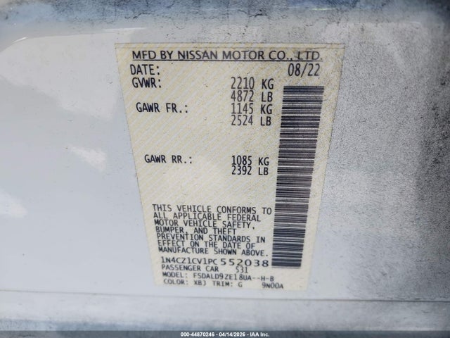 1N4CZ1CV1PC552038 Nissan Leaf Sv Plus 60 Kwh