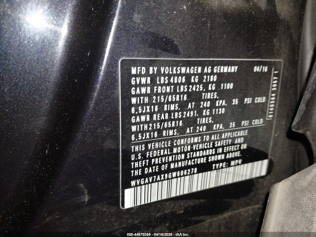 Продаж на аукціоні авто 2016 Volkswagen Tiguan S, vin: WVGAV7AX9GW606278, номер лоту: 44870269