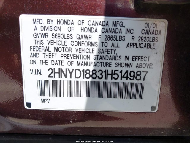 Продаж на аукціоні авто 2001 Acura Mdx Touring, vin: 2HNYD18831H514987, номер лоту: 44870275