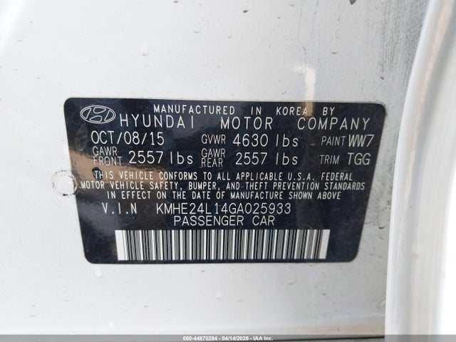 KMHE24L14GA025933 Hyundai Sonata Hybrid Se