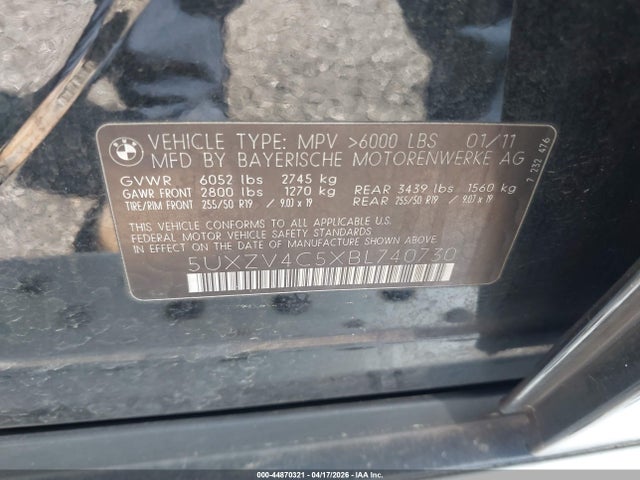 44870321 :رقم المزاد ، 5UXZV4C5XBL740730 vin ، 2011 Bmw X5 Xdrive35i/xdrive35i Premium/xdrive35i Sport Activity مزاد بيع