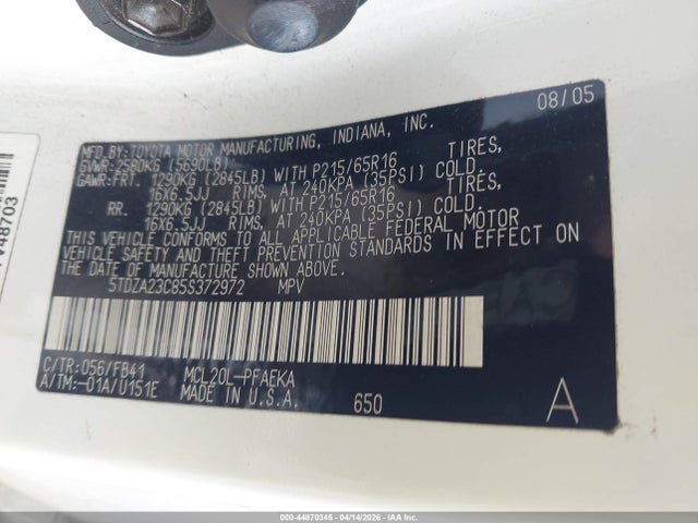 2005 TOYOTA SIENNA 5TDZA23C85S372972 Photo 8