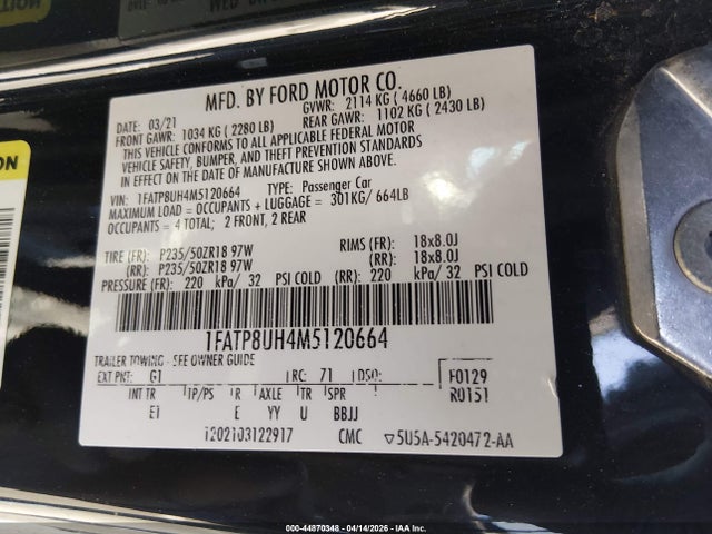 Ford Mustang Ecoboost Premium 2021 1FATP8UH4M5120664 Image 9