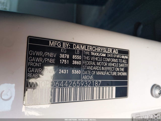 Продажа на аукционе авто 2006 Dodge Sprinter Van 2500 Shc, vin: WD0PD644265932187, номер лота: 44870356