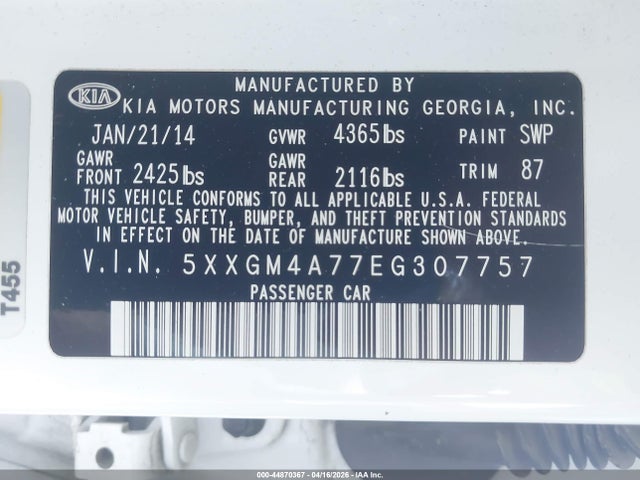 5XXGM4A77EG307757 KIA Optima Lx