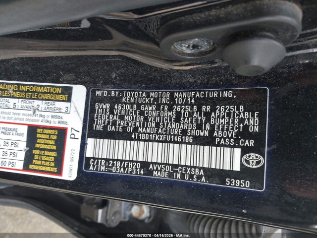Продажа на аукционе авто 2015 Toyota Camry Hybrid Se, vin: 4T1BD1FKXFU146186, номер лота: 44870370