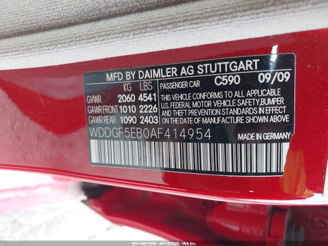 2010 Mercedes-benz C 300 Luxury/sport მანქანა იყიდება აუქციონზე, vin: WDDGF5EB0AF414954, აუქციონის ნომერი: 44870386