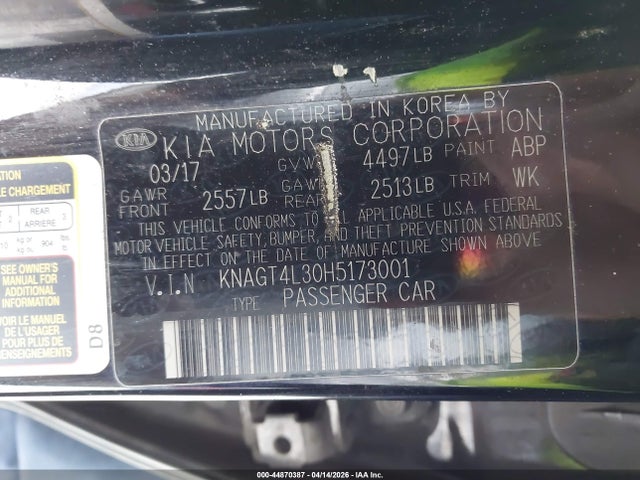 2017 KIA OPTIMA KNAGT4L30H5173001 Photo 8