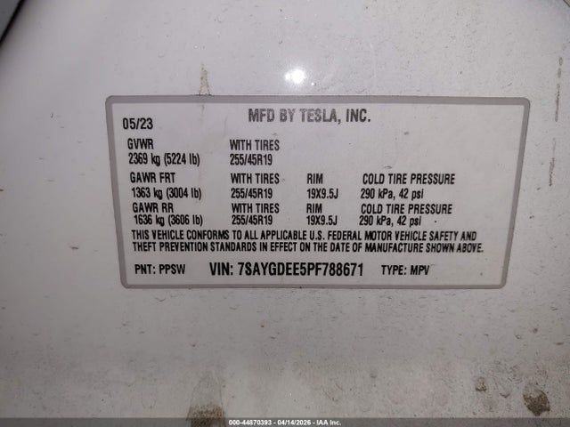 Продажа на аукционе авто 2023 Tesla Model Y, vin: 7SAYGDEE5PF788671, номер лота: 44870393