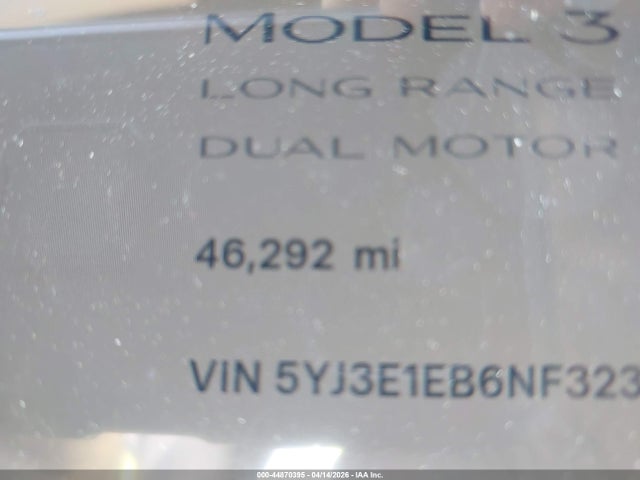 Продажа на аукционе авто 2022 Tesla Model 3 Long Range Dual Motor All-wheel Drive, vin: 5YJ3E1EB6NF323749, номер лота: 44870395