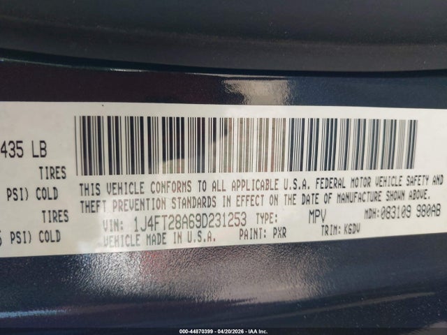 Продаж на аукціоні авто 2009 Jeep Patriot Sport, vin: 1J4FT28A69D231253, номер лоту: 44870399