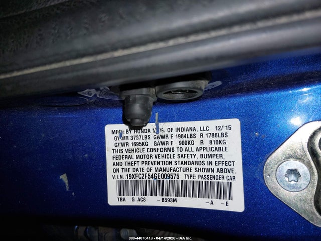 Aukcja sprzedaży 2016 Honda Civic Lx, vin: 19XFC2F54GE009575, numer aukcji: 44870418