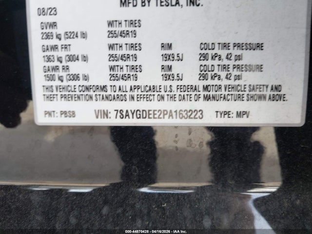 Aukcja sprzedaży 2023 Tesla Model Y Awd/long Range Dual Motor All-wheel Drive, vin: 7SAYGDEE2PA163223, numer aukcji: 44870428