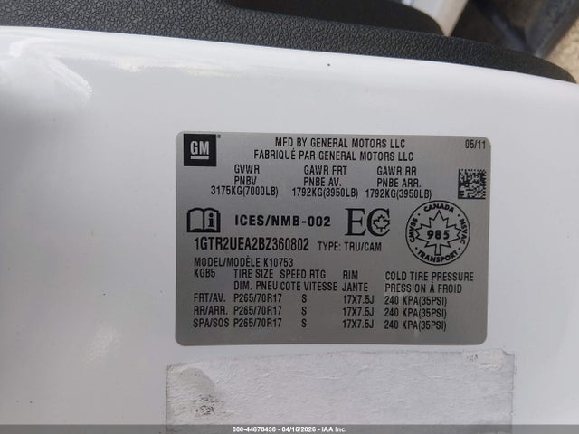 Aukcja sprzedaży 2011 Gmc Sierra 1500 Sl, vin: 1GTR2UEA2BZ360802, numer aukcji: 44870430