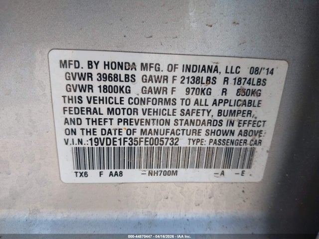 19VDE1F35FE005732 Acura Ilx 2.0l